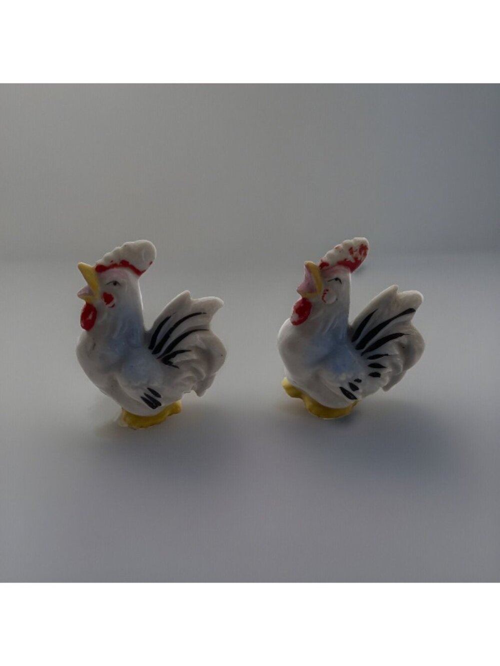 Vintage Rooster Farmhouse Miniature Figurines Ceramic Made In Japan Set Of Two